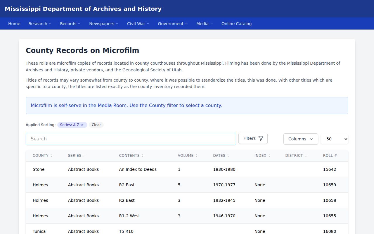 Montgomery County civil court docket MDAH microfilm catalog