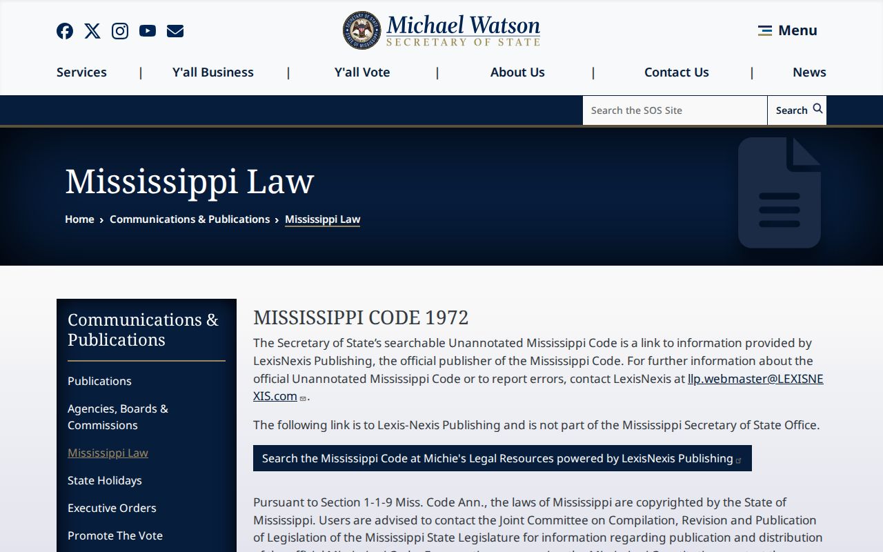 Montgomery County civil court docket Mississippi Code access page