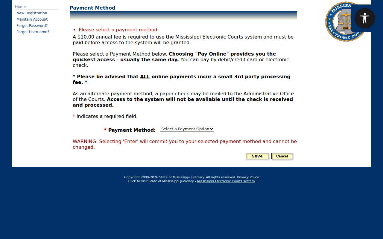 Montgomery County court schedule MEC payment method access page