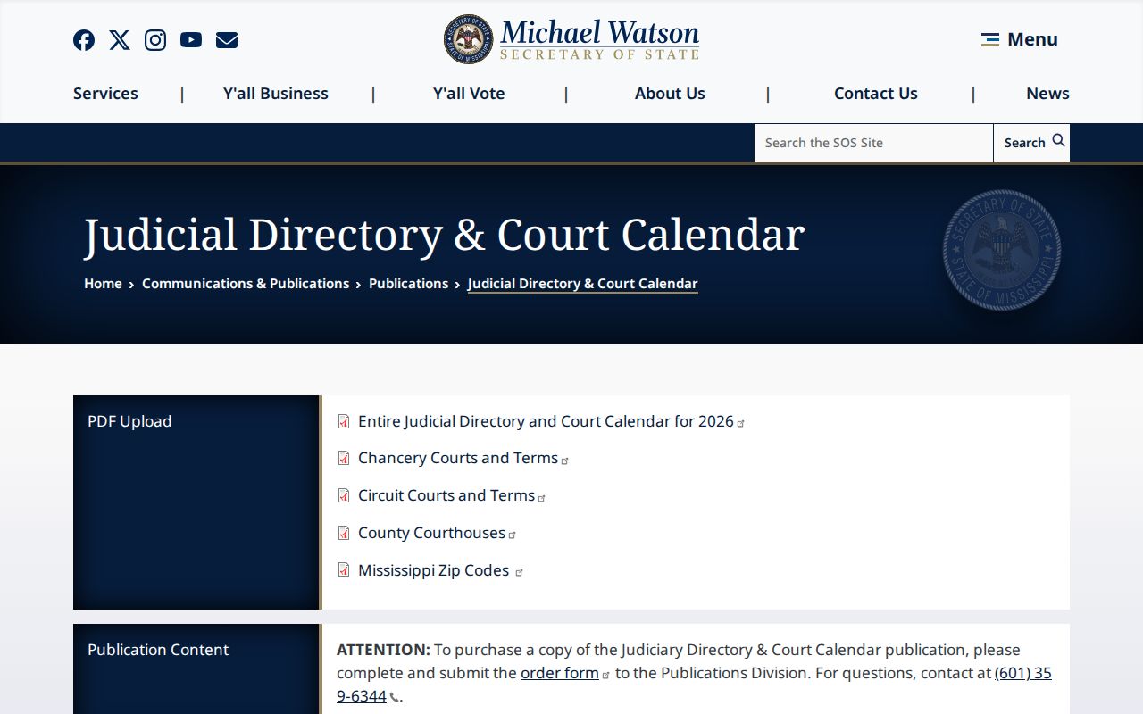 Montgomery County court schedule Mississippi judicial directory and calendar