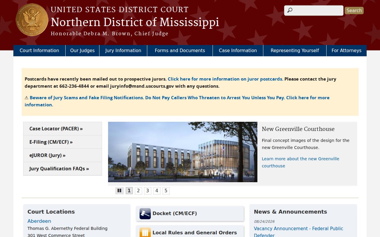 Montgomery County court records Northern District of Mississippi federal court homepage