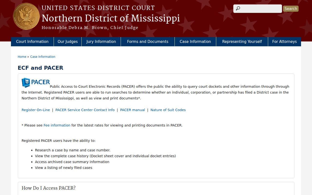 Montgomery County court records PACER and CM ECF federal access source