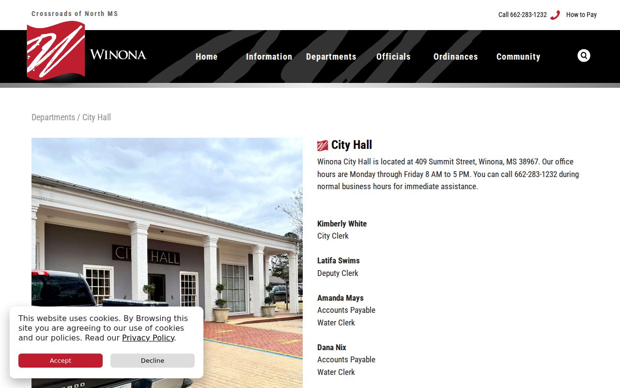 Montgomery County Winona court records reference to the Winona City Hall contact page