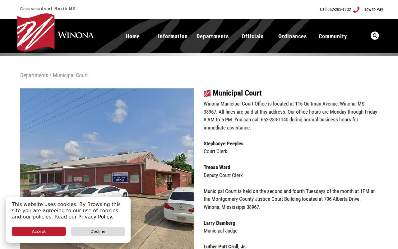 Montgomery County Winona court records reference to the Winona Municipal Court page